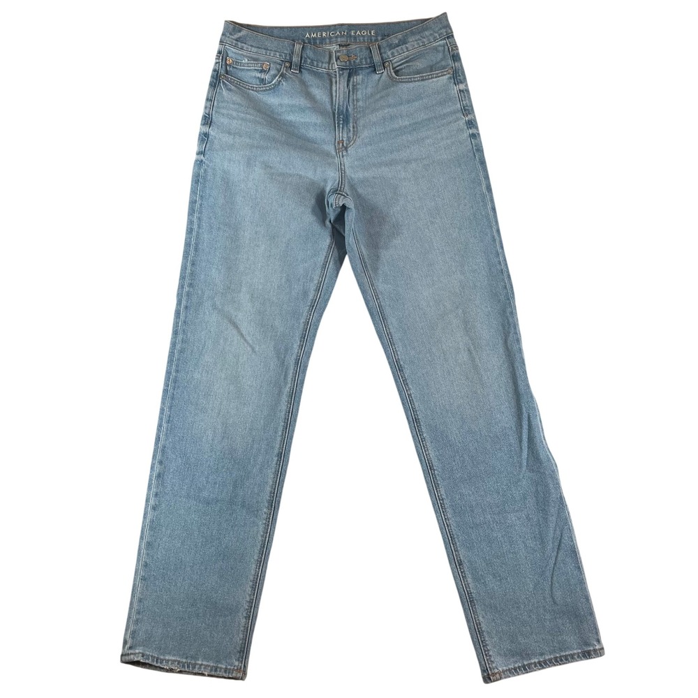 American Eagle Jeans Women 10 Long Super High-Rise Straight Light Wash Stretch